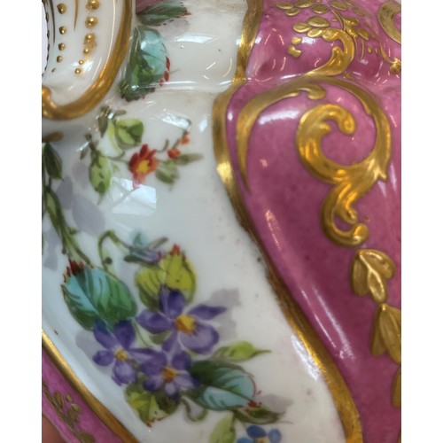 686 - A French porcelain coffee pot, of wrythen waisted baluster form, decorated with alternating panels o... 