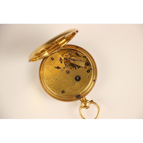 150 - A Victorian 18ct yellow gold open faced pocket watch, the circular white enamel dial with Roman nume... 