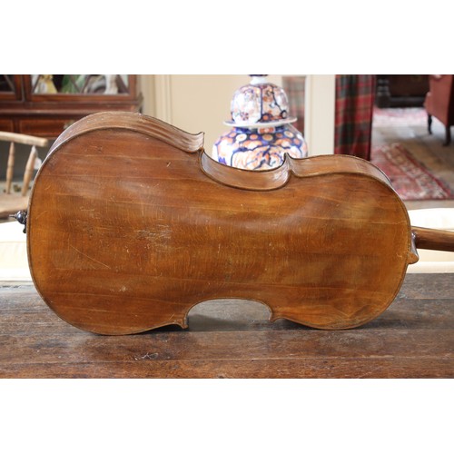 873 - A 19th century cello or violoncello, spruce top, with maple two-piece back, sides, and neck, ebonise... 