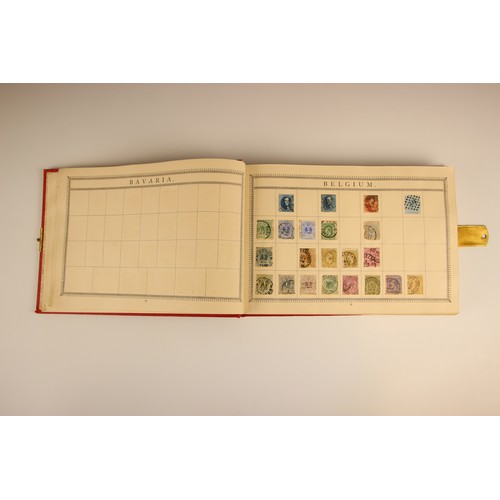 470 - A collection of five stamp albums and a folder, comprising: a Simplex Blank Album with world collect... 