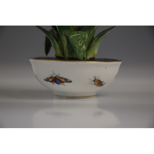 690 - A porcelain model of a hyacinth, 20th century, set to a bowl decorated with exotic birds in the mann... 