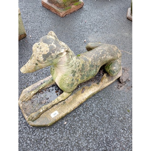 899 - A reconstituted stone greyhound garden ornament, modelled in a recumbent position, 68cm long