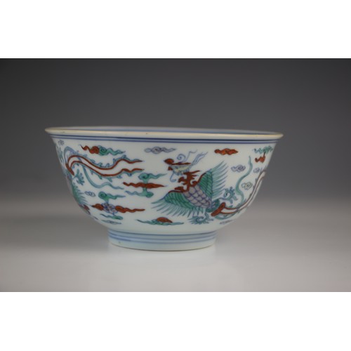 773 - A Chinese porcelain Doucai bowl, Kangxi period (1661-1722), the circular bowl externally decorated w... 