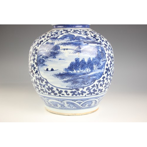 788 - A large Chinese porcelain blue and white double gourd vase, 19th century, the lower body decorated w... 