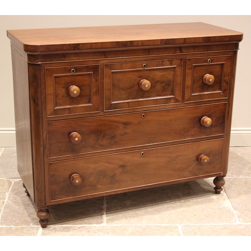 1006 - A Victorian mahogany Scottish chest of drawers, formed with three short over two long ash lined draw... 