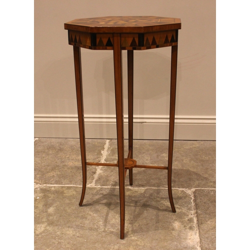 1011 - A satinwood and specimen parquetry plant stand, late 19th/early 20th century, the octagonal top inla... 