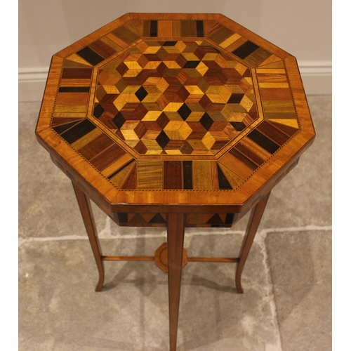 1011 - A satinwood and specimen parquetry plant stand, late 19th/early 20th century, the octagonal top inla... 