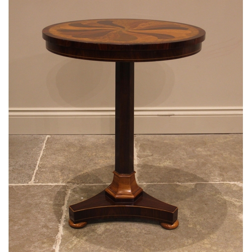 1013 - A mid to late 19th century rosewood and specimen inlaid pedestal table, the circular top inlaid with... 