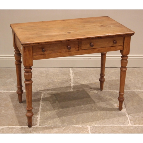 1016 - A Victorian pine and later dressing/side table, the rectangular top above two frieze drawers, upon t... 