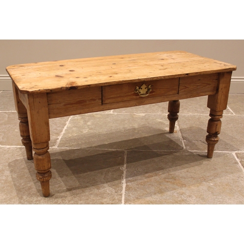 1021 - A Victorian and later pine coffee/occasional table, the rectangular plank top with rounded corners, ... 