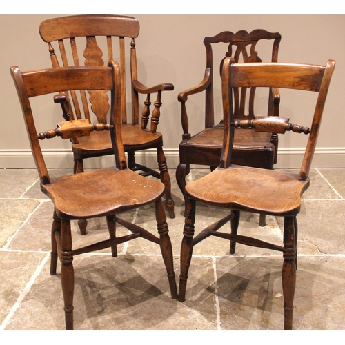 1023 - A Victorian fruitwood splat and lath back Windsor farmhouse elbow chair, an 18th century elm and ash... 