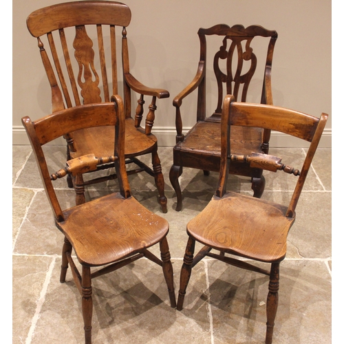 1023 - A Victorian fruitwood splat and lath back Windsor farmhouse elbow chair, an 18th century elm and ash... 