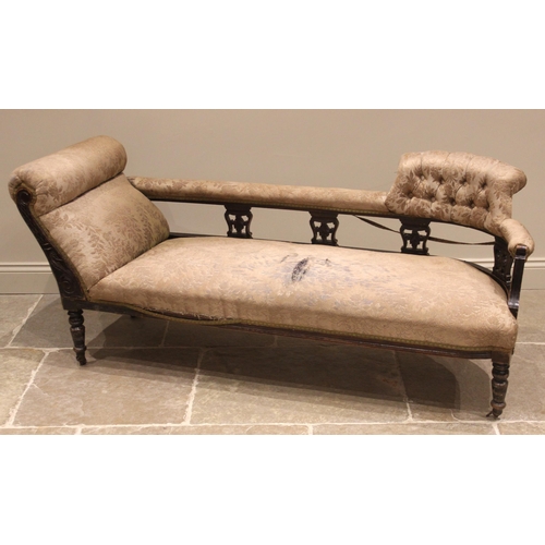 1034 - An Edwardian three piece stained beech salon suite, comprising a pair of button back tub chairs, the... 