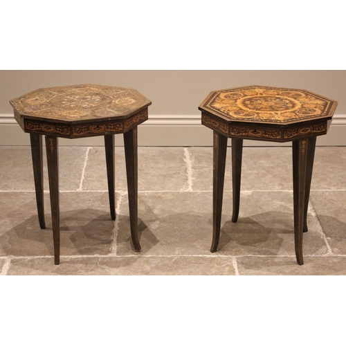 1043 - A pair of Italian Sorrento type inlaid work/sewing tables, mid 20th century, each of octagonal form ... 