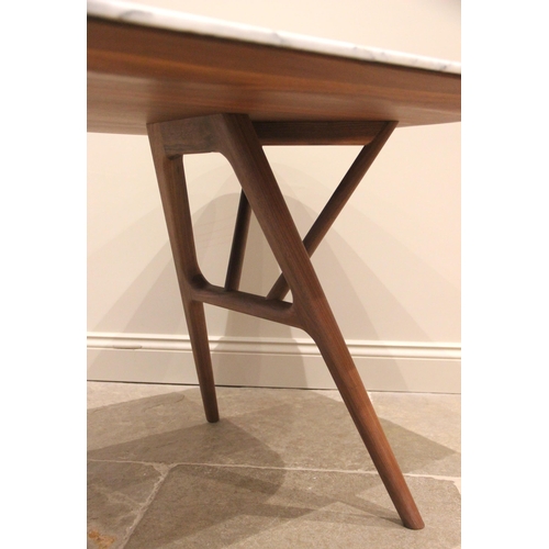 1073 - A Heals 'Anais' walnut and Carrara marble contemporary dining table, early 21st century, the rectang... 