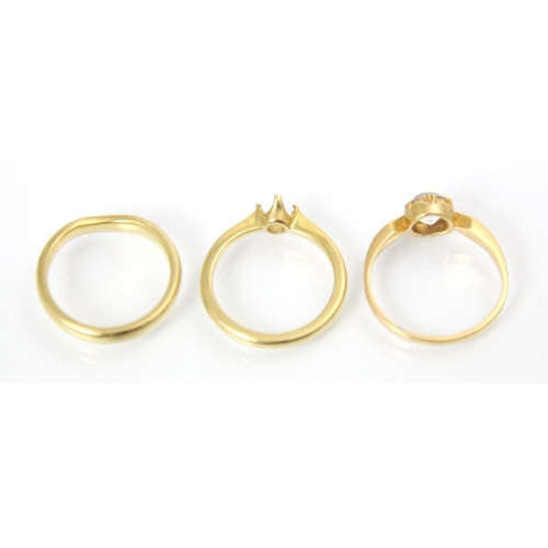 183 - A selection of three rings, including a 18ct yellow gold Boodles & Dunthorne ring mount, ring size L... 