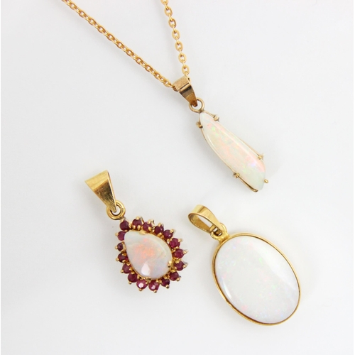 194 - A selection of opal set jewellery, including an oval cabochon pendant within yellow metal rub over m... 