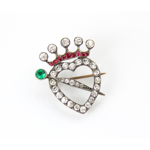 212 - A silver 'Luckenbooth' paste set brooch, the white paste set heart surmounted with a coronet set wit... 