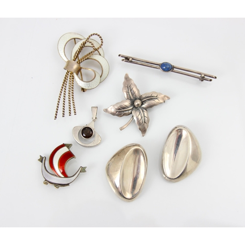 228 - A selection of jewellery, including a Niels Eric From brooch, designed as a stylised plant, stamped ... 