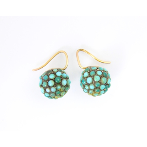 272 - A pair of 20th century turquoise set earrings, the spherical earrings with cabochon set turquoise th... 