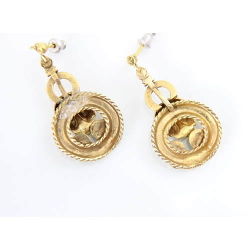 277 - A pair of 9ct yellow gold Victorian style drop earrings, the stud suspending split pearl set half ci... 