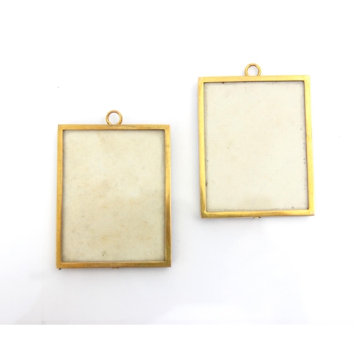 304 - A pair of yellow metal mounted photograph frames, the plain polished mounts, stamped 'M&M 9c' to rev... 