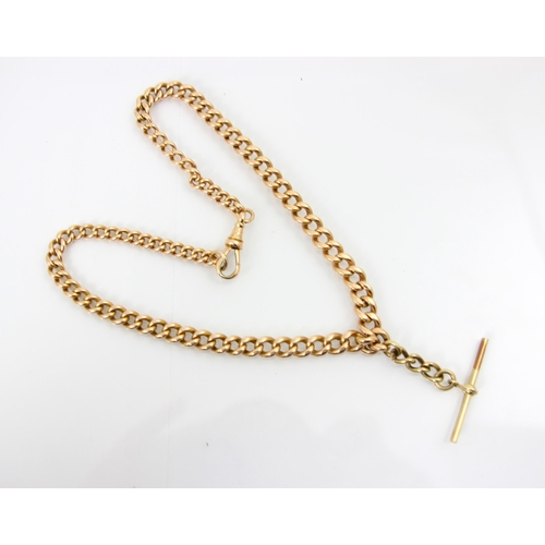 310 - A 20th century yellow metal watch chain, the graduated curb links with lobster swivel and later gold... 