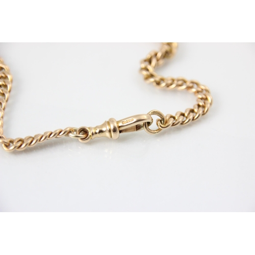 310 - A 20th century yellow metal watch chain, the graduated curb links with lobster swivel and later gold... 