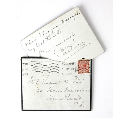 314 - A mourning card hand written by Princess Beatrice (1857-1944), on embossed Kensington Palace notecar... 