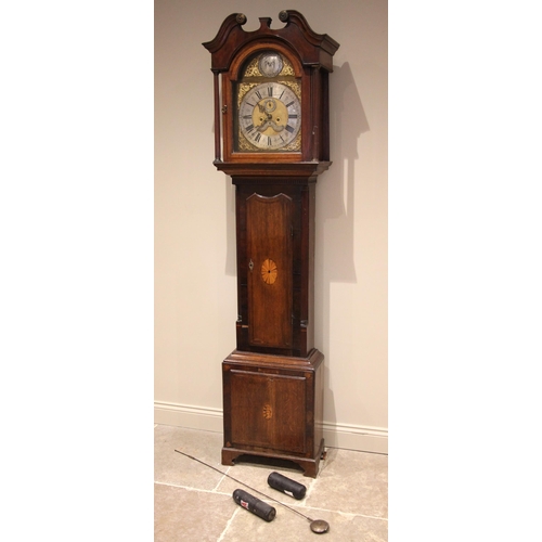 890 - A mahogany cased eight day longcase clock, 18th century, with applied plaque signed 'Richard Haughti... 