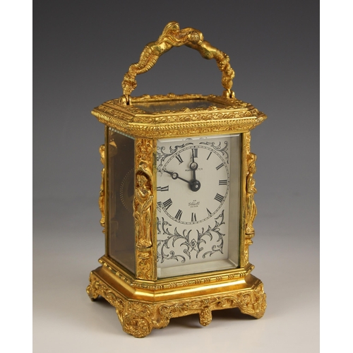 895 - An Elliott gilt metal carriage timepiece, late 20th century, retailed by Batty of Manchester, the el... 