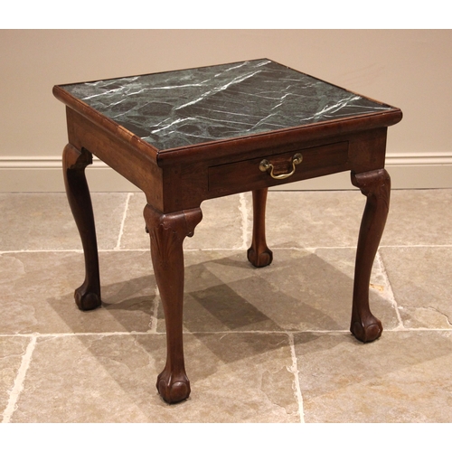 921 - A George III yew and variegated marble occasional table, the later square verte marble top, over a s... 