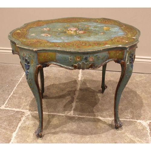 933 - A painted French occasional table, early 19th century, the serpentine shaped top centred with a pain... 