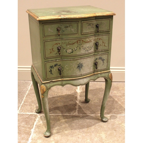 939 - A painted French bedside chest, late 18th/early 19th century, of serpentine form, the two short and ... 