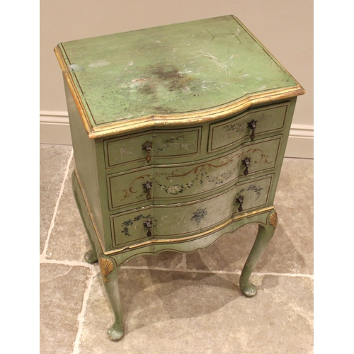 939 - A painted French bedside chest, late 18th/early 19th century, of serpentine form, the two short and ... 