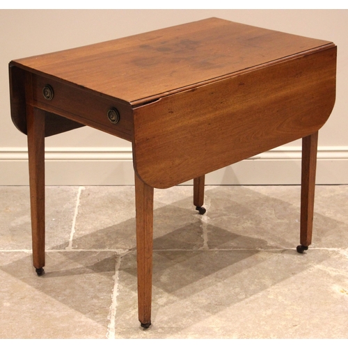 945 - A 19th century mahogany Pembroke table, with single frieze drawer opposed by a faux drawer, upon leg... 