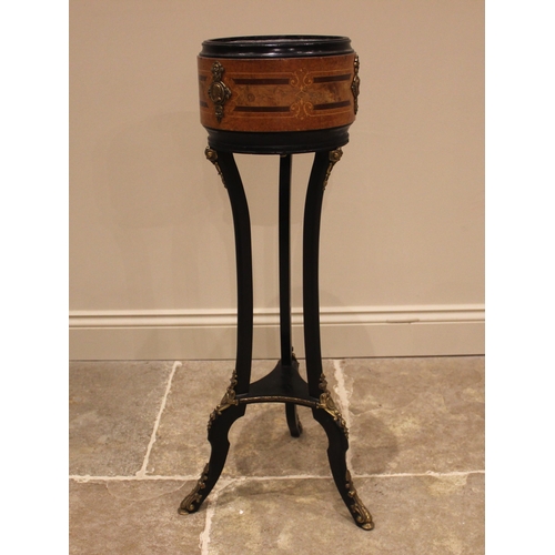 948 - A Louis XV style walnut and ebonised jardiniere stand, late 19th century, of cylindrical form with l... 