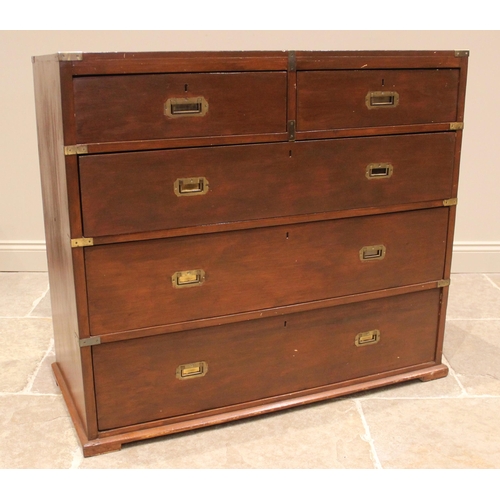 963 - A Victorian stained pine campaign type chest, formed with two short over three long graduated drawer... 