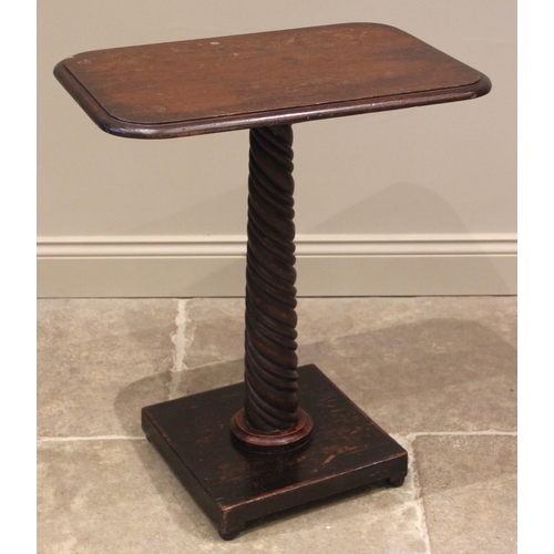 981 - A Victorian stained wood pedestal occasional table, the rectangular moulded top upon a tapering wryt... 