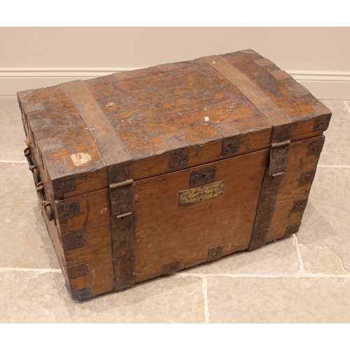 996 - An iron-bound ash silver chest, late 19th century, applied with a brass plaque 'The Most Noble, The ... 