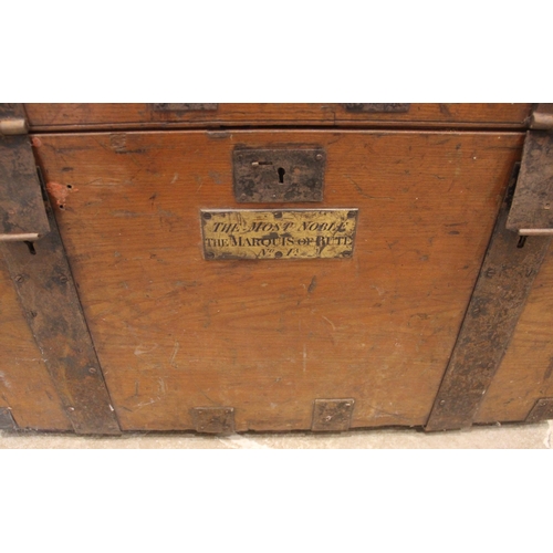 996 - An iron-bound ash silver chest, late 19th century, applied with a brass plaque 'The Most Noble, The ... 