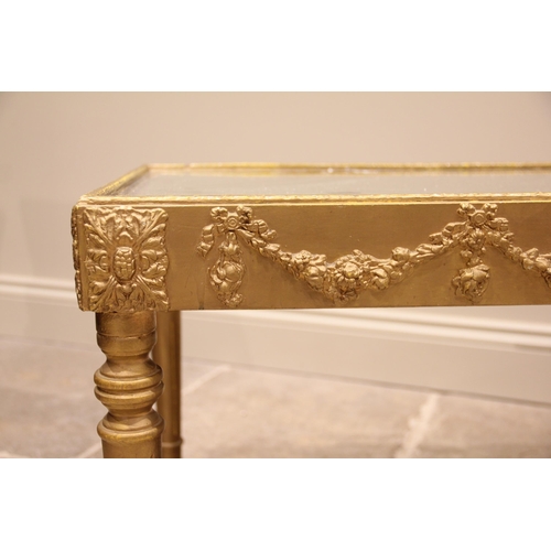 1054 - A painted giltwood coffee table, in the 18th century Italian taste, the rectangular bevelled mirror ... 