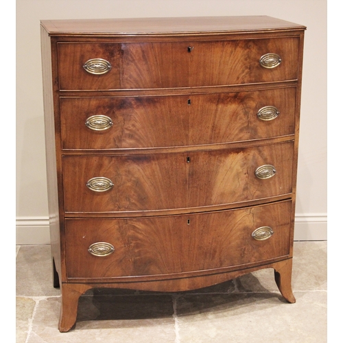 923 - A mahogany bowfront chest of drawers, early 19th century, the crossbanded top with a reeded edge ove... 