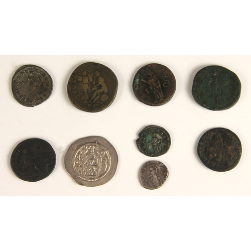 108 - A collection of nine Roman silver and bronze coins of various denominations (9)