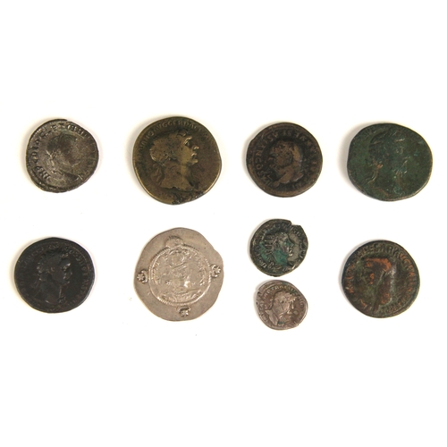 108 - A collection of nine Roman silver and bronze coins of various denominations (9)