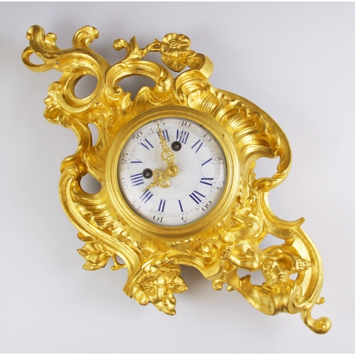 886 - A Louis VXI style wall clock, late 19th century, the rococo style case cast with a cherub figure ext... 