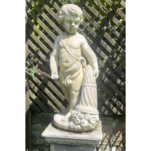 857 - Four Haddonstone garden statues, modelled as the four elements, upon plinth bases, approx 178cm high... 