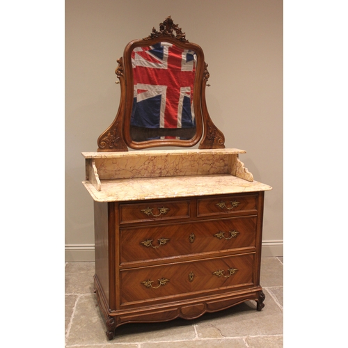 964 - A French kingwood marble topped dressing chest/washstand, late 19th century, the mirror of waisted f... 