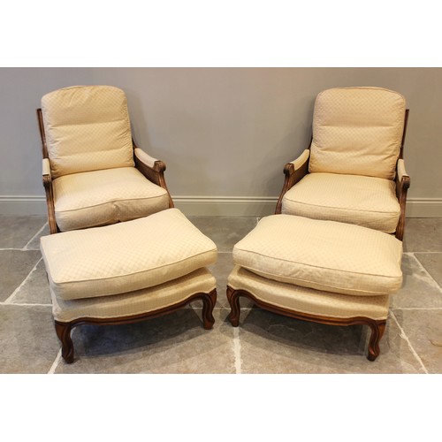 1025 - A pair of Empire style stained beechwood bergère armchairs, late 20th century, each with bespoke cus... 