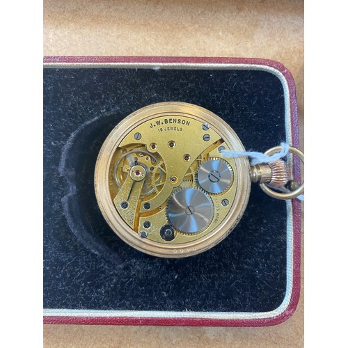 119 - A 9ct yellow metal Benson half hunter pocket watch, the white enamel dial with Arabic numerals and s... 